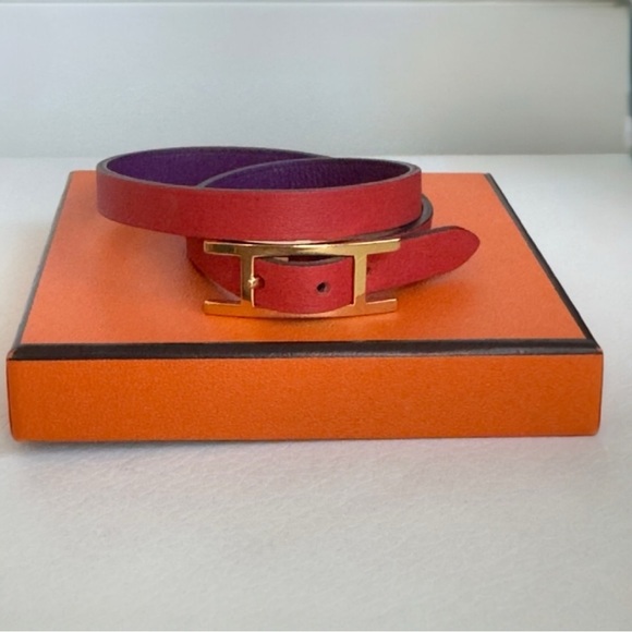 Hermes Behapi Double Tour Swift Leather Purple and Orange Hapi Closure Bracelet - Picture 13 of 13